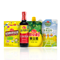 海天 调味料组合 厨房套装B(生抽酱油500mL*1瓶+黄豆酱300g+招牌拌饭酱20g+淀粉200g)