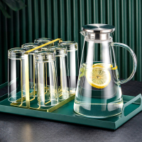 小窝厘 茶杯套装(圆弧杯 370ML6只+金色钻石杯架+绿色托盘+三角玻璃壶1.8L)