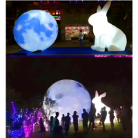 小窝厘 中秋节PVC气模装饰 充气月球灯光玉兔(5米月球+3米玉兔+灯光+风机)