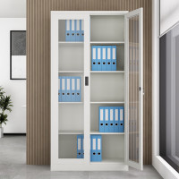 国翌 GY-BTG-1850凭证柜钢制文件柜金属资料柜玻璃门档案柜带锁办公柜对开门收纳柜家用900*400*1850mm