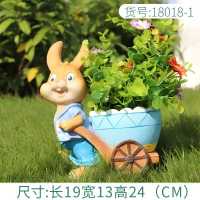 小窝厘 卡通兔子雕塑摆件户外树脂工艺品花园庭院花缸创意花盆装饰 小号拖车男兔A款 长19宽13高24(CM)