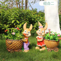 小窝厘 卡通兔子雕塑摆件户外树脂工艺品花园庭院花缸创意花盆装饰 小号兔子组合B款