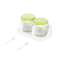 茶花(CHAHUA) 双组圆形玻璃调味瓶 300ml*2-6015-绿色