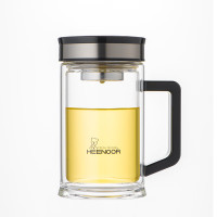 小窝厘 希诺双层玻璃杯男家用商务办公水杯带手柄泡茶杯子XN-9005 420mL