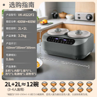 奥克斯(AUX)双胆电饭煲电饭锅 家用多功能2L+2L双胆双控二合一上下双热源煮饭煲汤锅 VK-AS22F2灰
