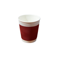 小窝厘 一次性咖啡杯奶茶纸杯水杯三层加厚防烫瓦楞热饮杯红色 8oz/280ml 500只/箱*