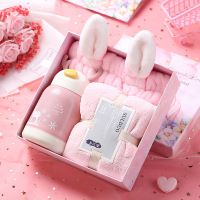 小窝厘 三八女神节礼物伴手礼礼盒套装- 粉色毛巾+粉色束发带+粉色鹿角玻璃杯