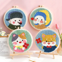 小窝厘 DIY卡通戳戳绣材料包可爱卡通图案毛线画装饰画20*20cm款式随机出货