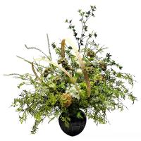 小窝厘 新中式仿真绿植花艺售楼处装饰玄关摆件(树脂花器+仿真花+竹编)货号1400