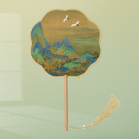 iChoice古风丝质团扇半透明长柄扇子中国风舞蹈扇古装小圆扇-(八瓣丝质)琉璃梦(起订量:20把)