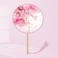 iChoice古风丝质团扇半透明长柄扇子中国风舞蹈扇古装小圆扇-半透丝质-款式随机出货(起订量:20把)