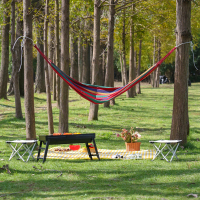 徽羚羊 2*1.5m-黄白格+单人吊床红条纹+中型烧烤炉+米白方凳*2个