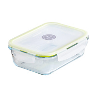 茶花(CHAHUA) 晶格长方形玻璃保鲜盒1000ml-001006 透明+绿色
