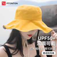 Fiton Ton 遮阳帽女渔夫帽双面可戴FT0053-3黄+米色-M