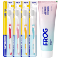 青蛙(FROG) 成人套装 系列D 525成人牙刷(尖毛版本)*4支装(颜色随机)+ 930微米小苏打牙膏120g*1支