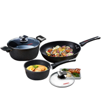 赫伯特 卢森堡晶钻三件套HBT-T3300 (炒锅31CM+汤锅25CM+奶锅CM+钢化玻璃盖*2)