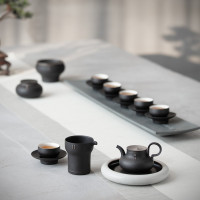 万仟堂(EDENUS)一心一意·成套茶具黑铁釉(一壶一承一海六杯六碟一罐一茶渣筒)