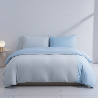 绘睡 拉毛拼接撞色件套 1.2米床 床笠款(被套150*200cm) 深蓝+浅蓝