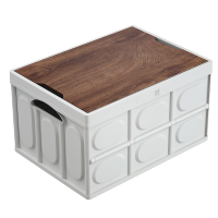 美穗吉家 折叠木盖收纳箱 30L 白色-MIHH-2408061