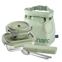 乐美雅 柏乐美雅 柏格高硼硅玻璃保鲜盒餐具组4件套装LC-CJJ1145小圆400ml+中长680ml+餐具组+收纳包