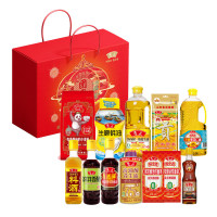 鲁花阖家欢乐礼盒A[小麦粉 蚝油 5S压榨花生油 大米 料酒 凉拌香醋 红烧酱油 花生油 椭圆面 葵花仁油 芝麻香油]