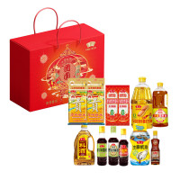 鲁花阖家欢乐礼盒D[臻品大米 椭圆面 花生油 浓香菜籽油 料酒 凉拌香醋 零添加酱油 自然鲜红烧酱油 芝麻香油 蚝油]