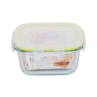 茶花晶格玻璃饭盒可微波炉加热专用保鲜保温便当学生带盖餐盒密封 [500ml正方型]绿色 001003