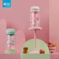 茶花塑料杯马卡龙色高颜值女生水杯学生便携随身杯带茶隔轻巧旅行杯子(050025)380ml 1个装