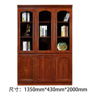 福邦办公室文件柜中式老板木质油漆书柜落地档案资料柜 3门玻璃门
