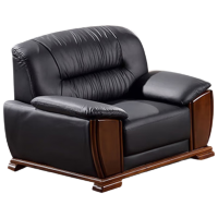 福邦商务办公沙发简约会客洽谈沙发 单人位 黑色头层牛皮