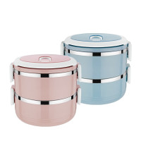奥丁304不锈钢带饭两层便当盒 保温饭盒1400ml粉色OD-00792