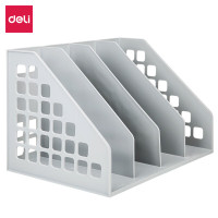 得力(deli) 文件框 四联一体式桌面文件收纳整理架加厚稳固型办公文件框 浅灰色 9840