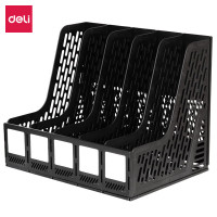 得力(deli)五联镂空桌面文件框栏书立架档案收纳盒办公室带标签资料文件置物架资料收纳神器黑色 9838