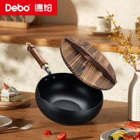 德铂(Debo) 格鲁曼大肚铁锅家用0涂层炒锅 玻璃盖 DEP-DS441
