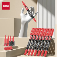 得力(deli)红色 双头油性记号笔签字笔 办公物流会议笔马克笔 学生儿童美术勾线笔12支/盒 6824