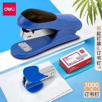得力(deli)蓝色 12#办公订书机3件套(订书器+订书针+起钉器) [基础款]25页三件套-0354