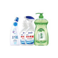 蓝月亮厨卫组合 茶清1kg+强力油污克星500g瓶+强污瓶补+卫诺罗兰洁厕液500g瓶 81000443