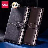 得力(deli)棕色 25K 皮面本商务笔记本简约办公文具笔记本子记事本复古日记本会 120张/本 3343