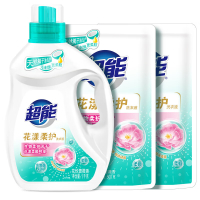 超能洗衣液2kg+500g*2补充装 家庭机洗手洗套装 花漾柔护