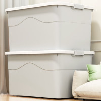 SPACEXPERT 35L衣物收纳箱塑料整理箱文件整理箱 文具收纳箱 多功能收纳箱 灰色 带轮/1个