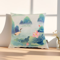 唐纳家纺国风抱枕 荷香鹤影 45*45cm/400g TN-PB25020