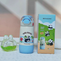 富光 2230萌小智吸管弹盖保温杯316不锈钢卡通图案便携水杯 熊猫蓝 390ml