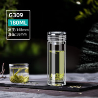水宜生 双层玻璃杯 便携迷你泡茶杯 耐高温商务车载水杯 防烫带盖小容量杯子 G309 180ML
