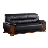 福邦商务办公沙发简约会客洽谈沙发 三人位黑色加厚牛皮