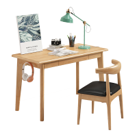 君供 实木书桌 学习桌简易写字台现代简约电脑桌 原木色120*55*75cm