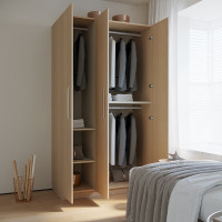 君供家具简约现代衣帽柜3拉手衣柜卧室家用大储物柜 橡木色[可定制]