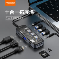 锐思RH22十合一HUB数据线转接口Type-C TO HDMI+1xVGA+ USB-A+USB-C+RJ45