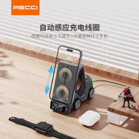 锐思RECCI手机无线充电耳机无线充电磁吸7.5W/15W巡航五合一智能无线充炫酷兼容手机磁吸通用RCW-37
