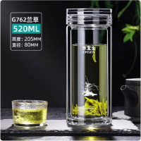水宜生 玻璃杯 双层口杯 男车载弱碱性水杯 办公室商务泡茶杯 G762 520ML 兰草