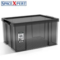 SPACEXPERT 3个装30L透黑直角抗压衣物收纳箱塑料整理箱文件整理箱文具收纳箱多功能收纳箱